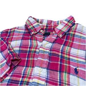 Polo Ralph Lauren 100% Linen Shirt Men Multicolor Tartan Plaid Short Sleeve Pony